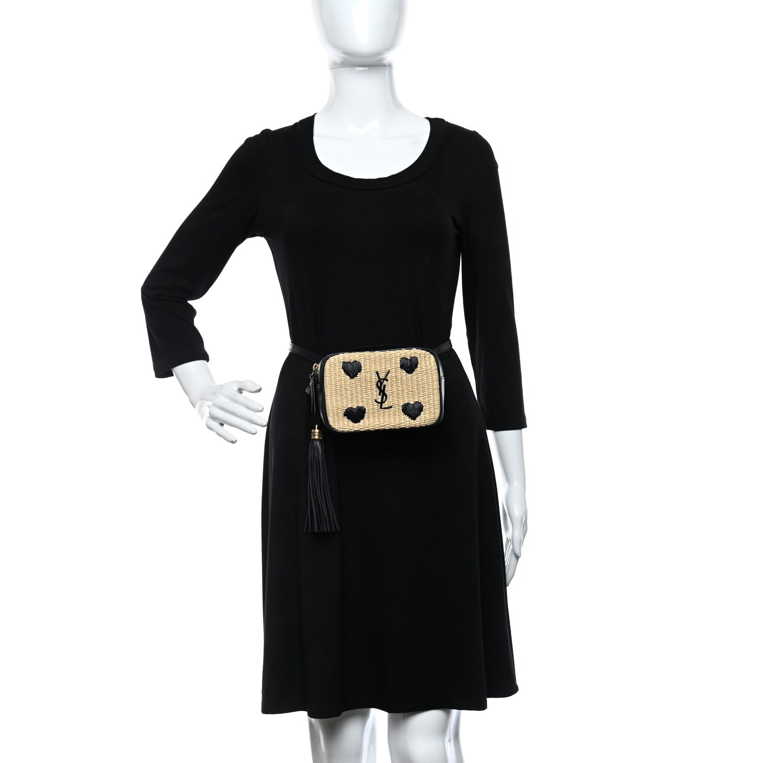 Saint Laurent Raffia Canvas Monogram Lou Heart Belt Bag Beige Black 2 of 9