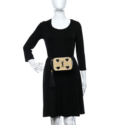 Saint Laurent Raffia Canvas Monogram Lou Heart Belt Bag Beige Black 2 of 9