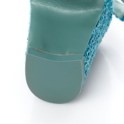 Chanel Tweed Lambskin Cap Toe CC Slingback Pumps 37 Blue Green 12 of 13