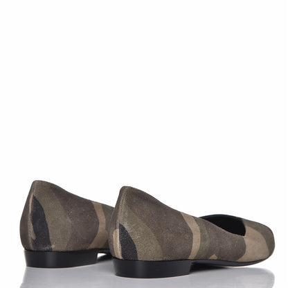 Saint Laurent Suede Camouflage Print Paris 10 Decolete Ballerina Flats 36 Green 4 of 16