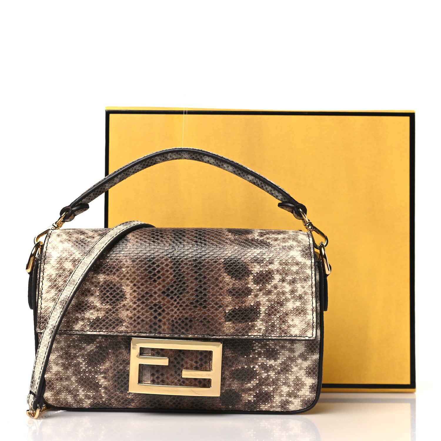 Fendi Vitello Karung Effect FF Mini Baguette Beige 11 of 11