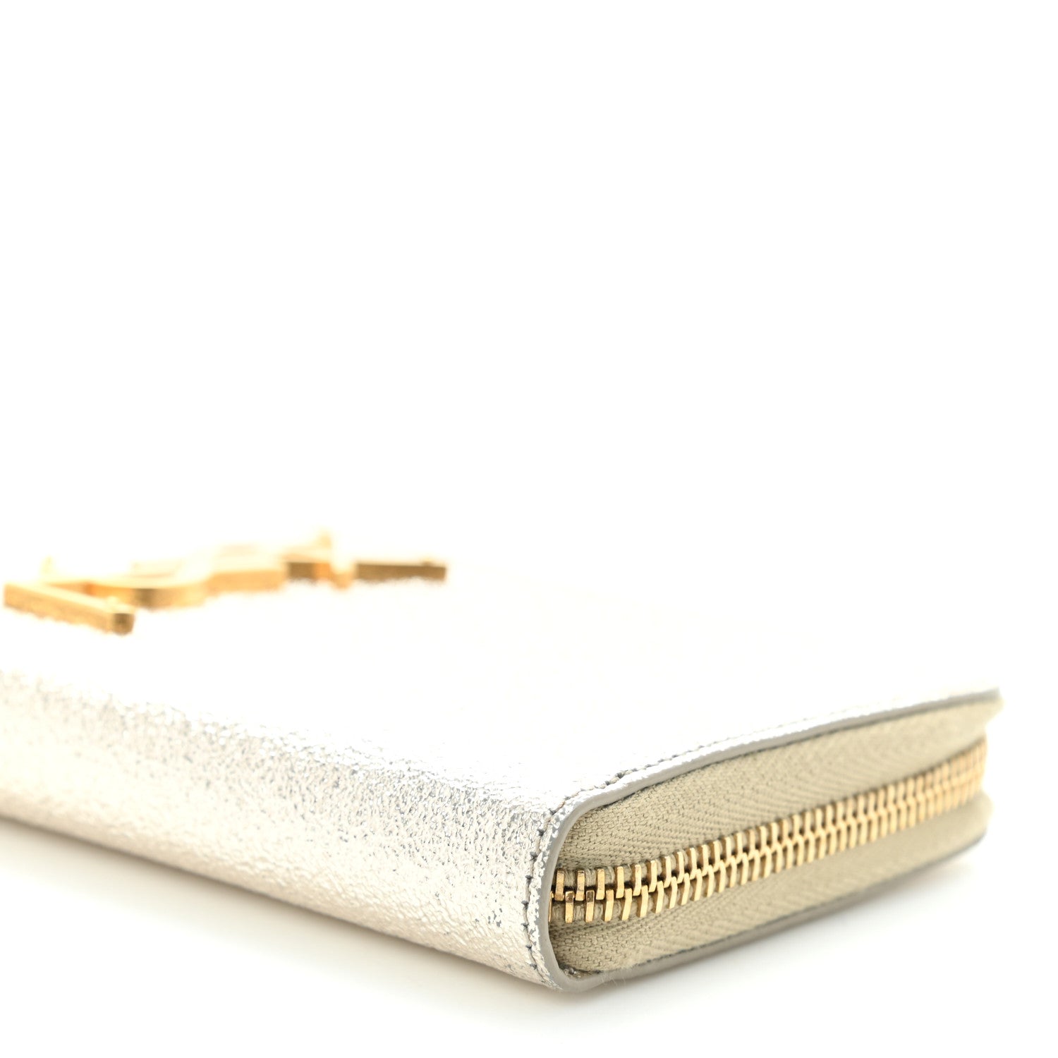 Saint Laurent Calfskin Metallic Monogram Continental Zip Around Wallet Silver 8 of 8