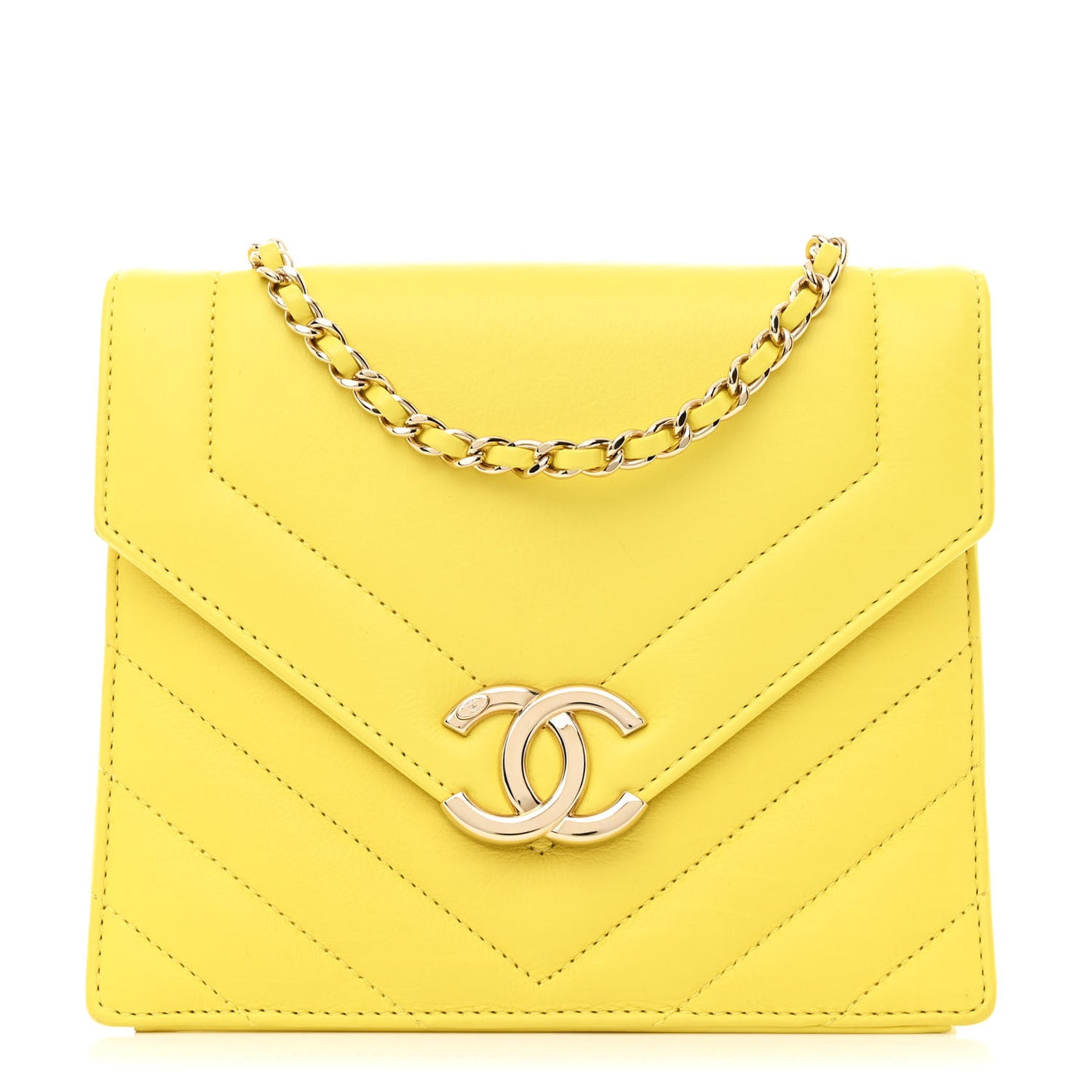Calfskin Quilted Chevron Small Envelope Flap Yellow