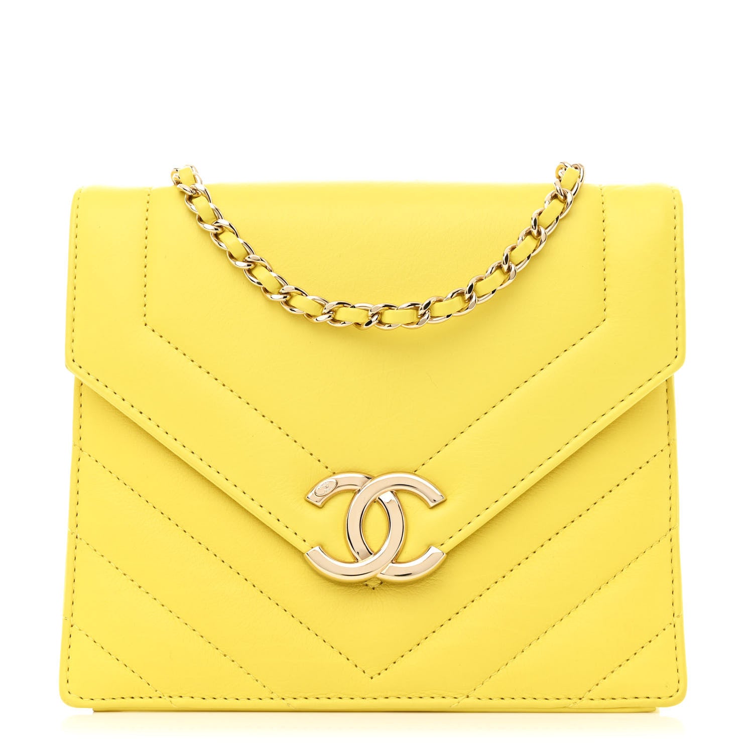 Chanel Calfskin Quilted Chevron Small Envelope Flap Yellow 1 of 12