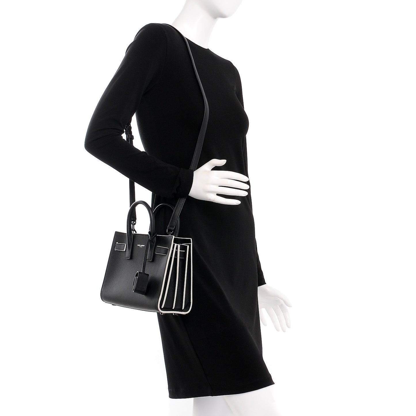 Grained Calfskin Nano Sac De Jour Black White