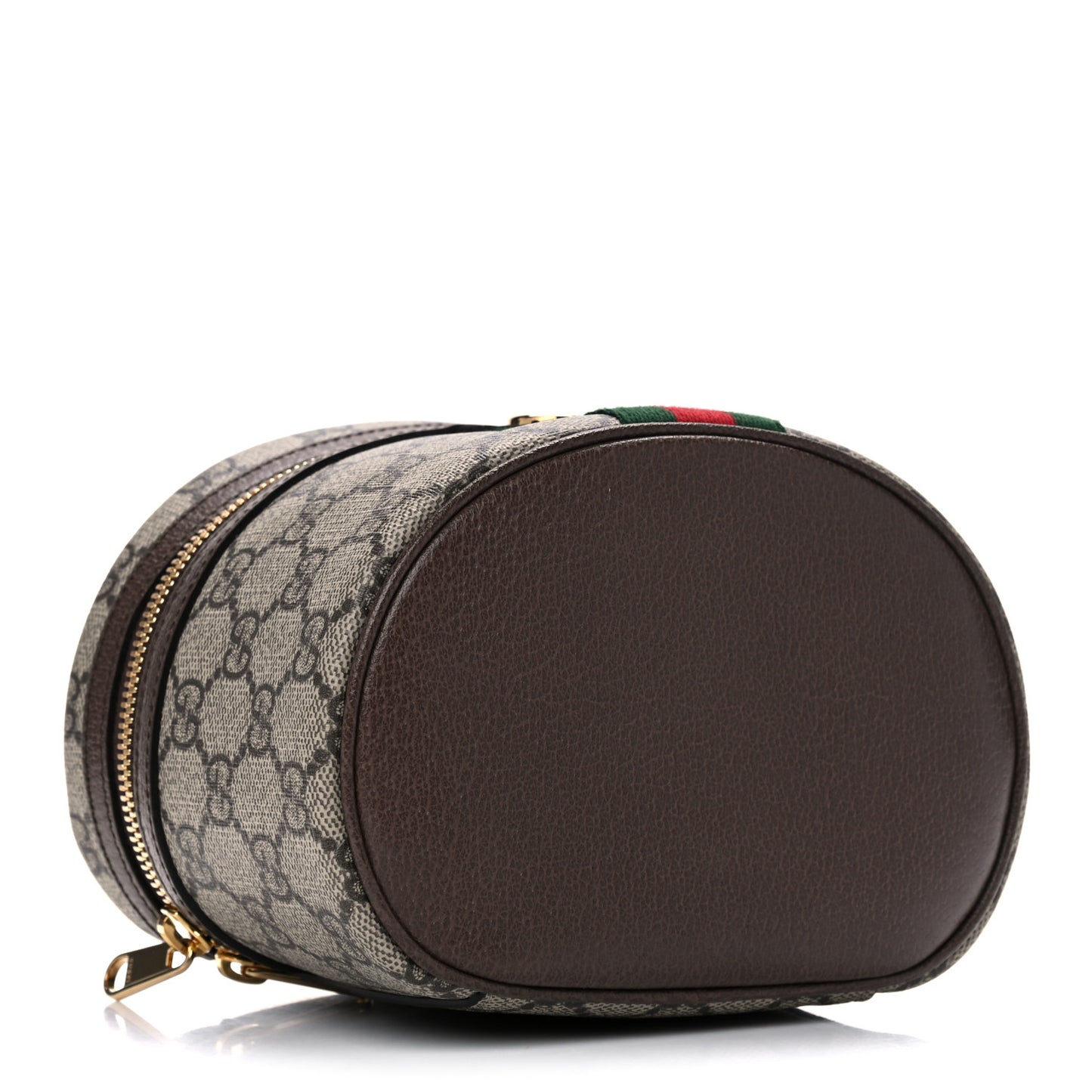 GG Supreme Monogram Textured Calfskin Web Ophidia Vanity Cosmetic Case Beige Ebony New Acero