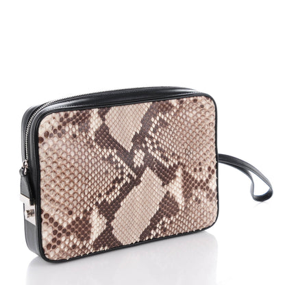 Celine Python Nappa Calfskin Dragonne Pouch Clutch Natural Black 4 of 8