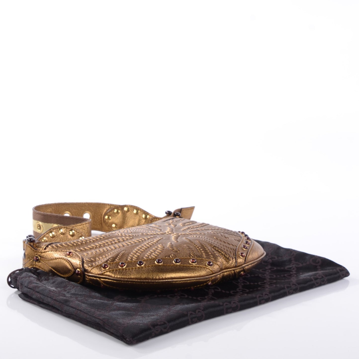 Metallic Calfskin Embossed Studded Pelham Bronze
