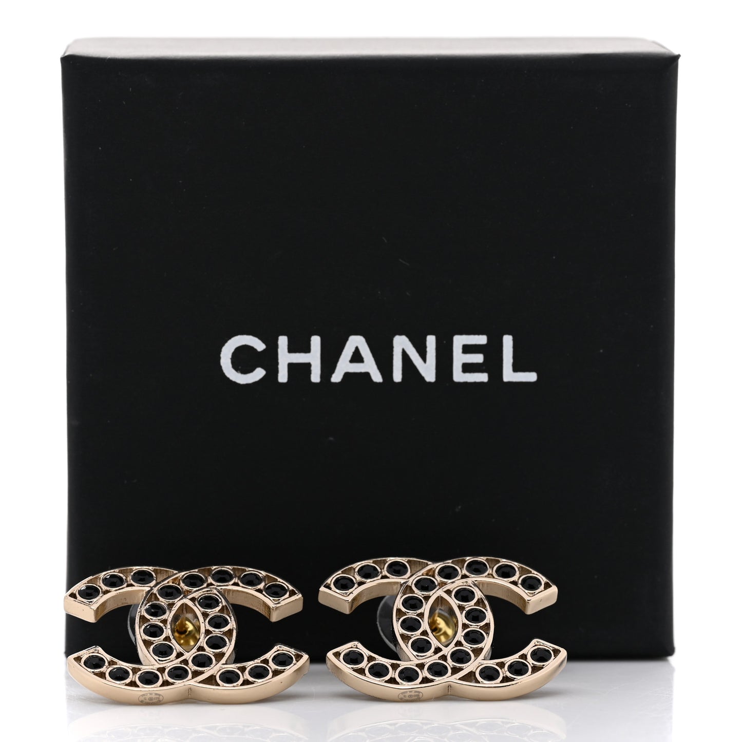 Large Strass Crystal CC Earrings Black Gold