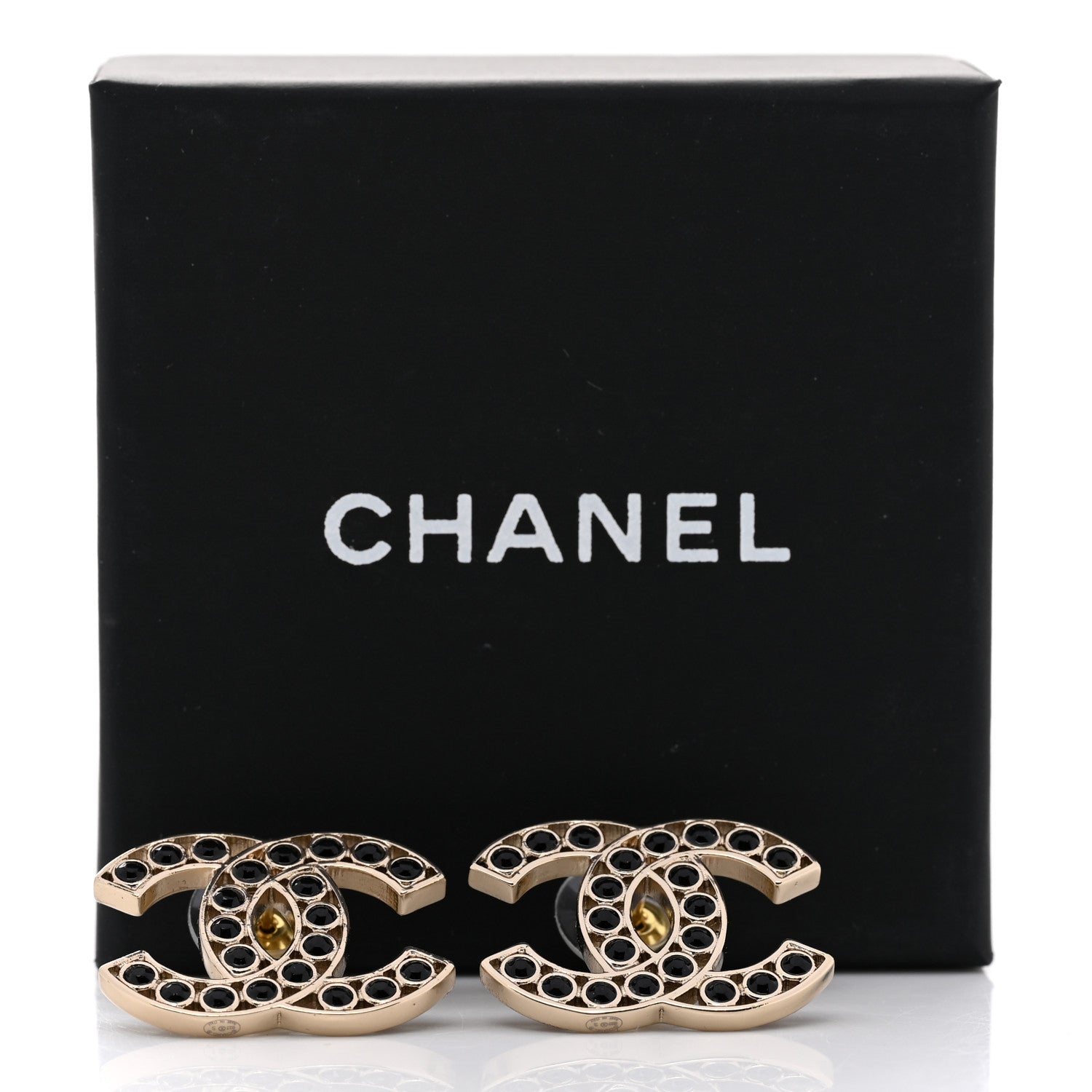 Chanel Large Strass Crystal CC Earrings Black Gold 4 of 4