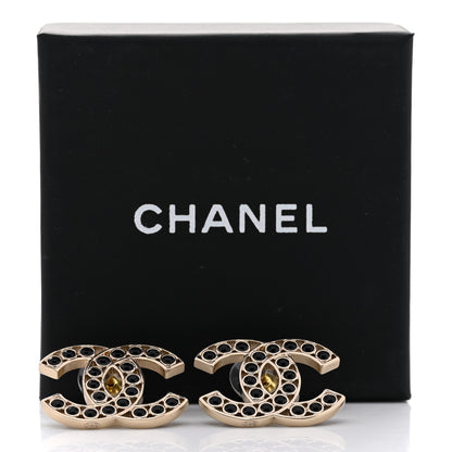 Chanel Large Strass Crystal CC Earrings Black Gold 4 of 4
