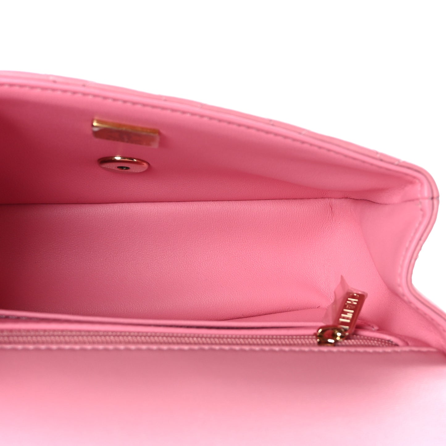 Lambskin Quilted Mini Top Handle Rectangular Flap Pink