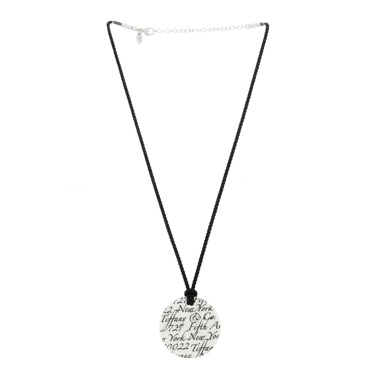 Sterling Silver Bone China Notes Round Pendant Cord Necklace Black White