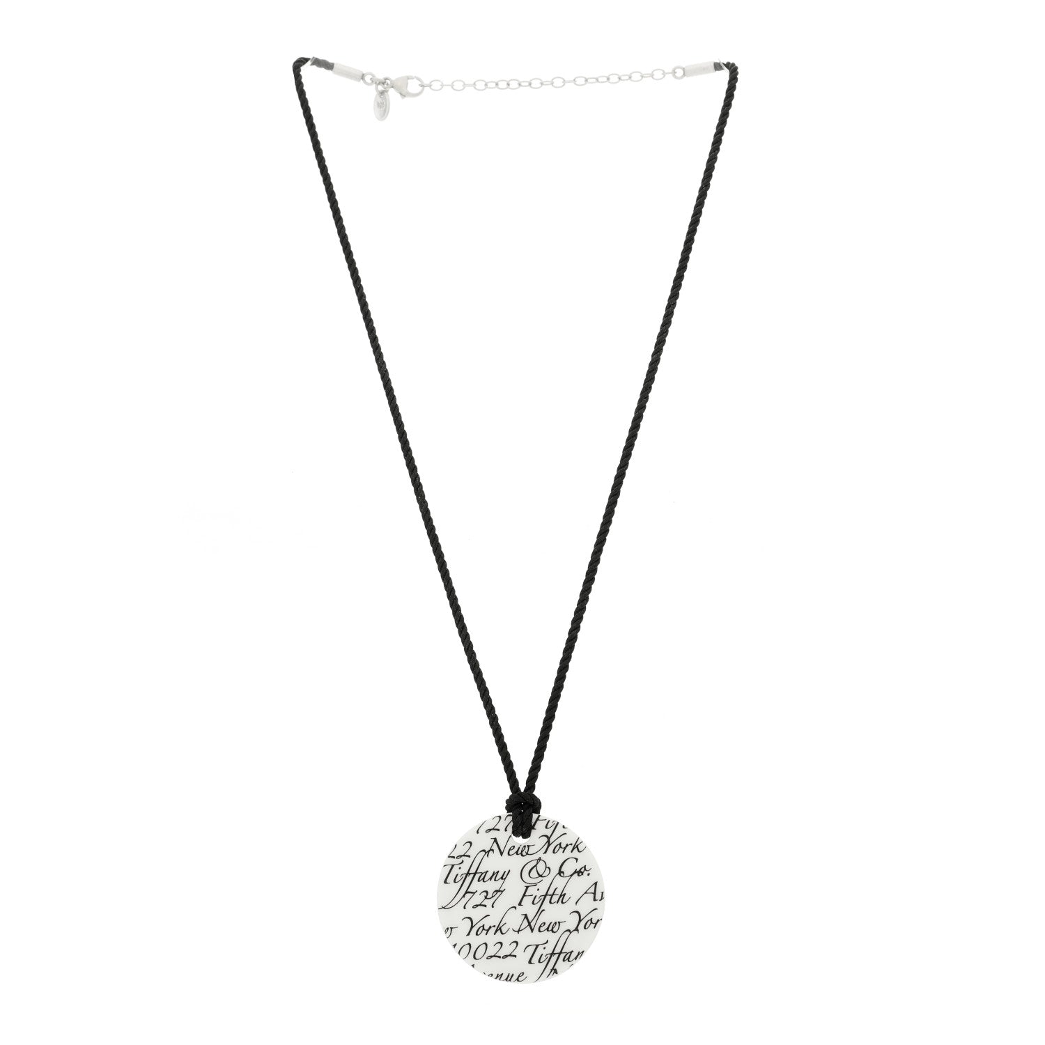 Tiffany Sterling Silver Bone China Notes Round Pendant Cord Necklace Black White 3 of 6