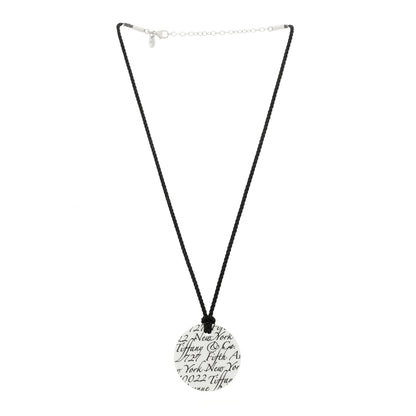 Tiffany Sterling Silver Bone China Notes Round Pendant Cord Necklace Black White 3 of 6