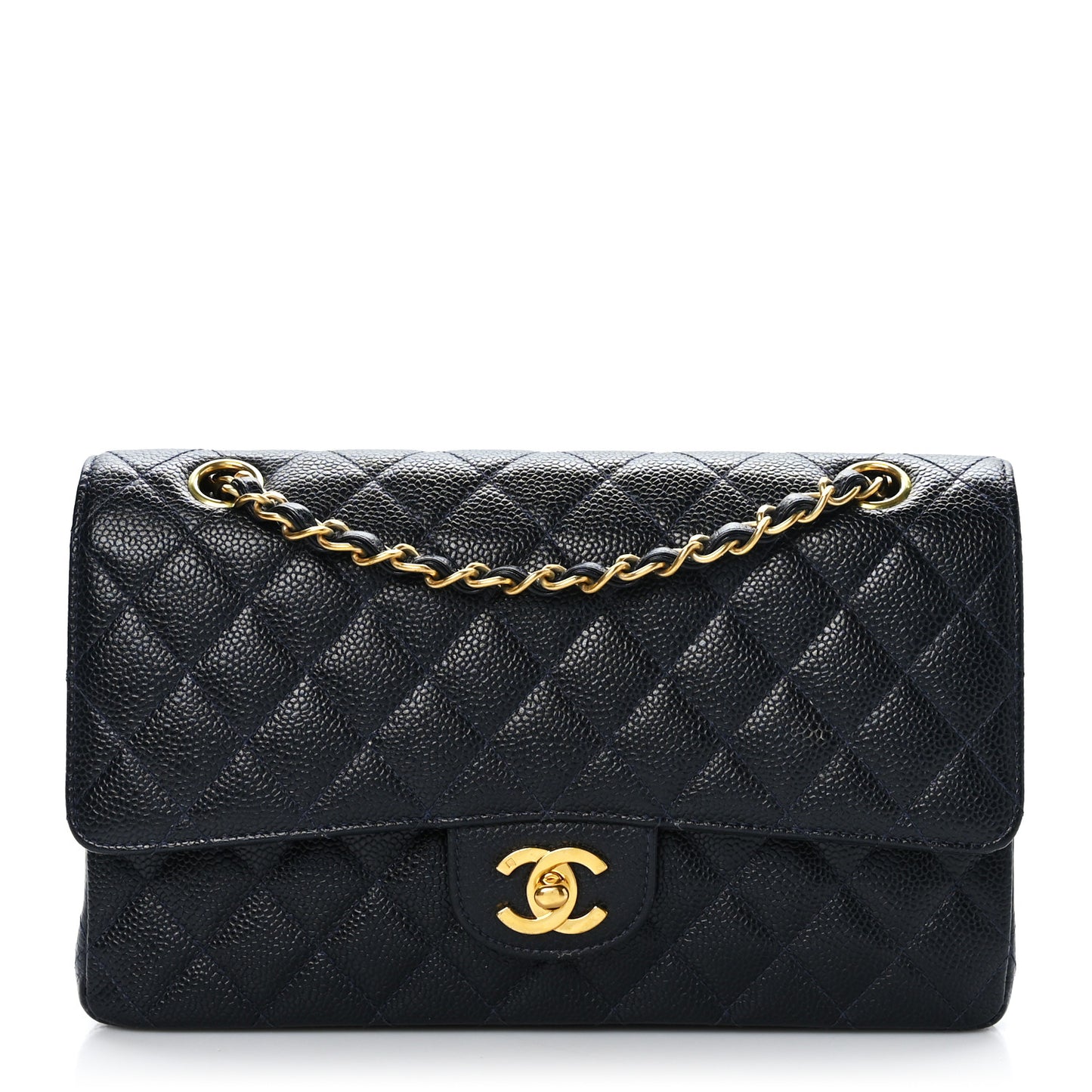 Caviar Quilted Medium Double Flap Navy