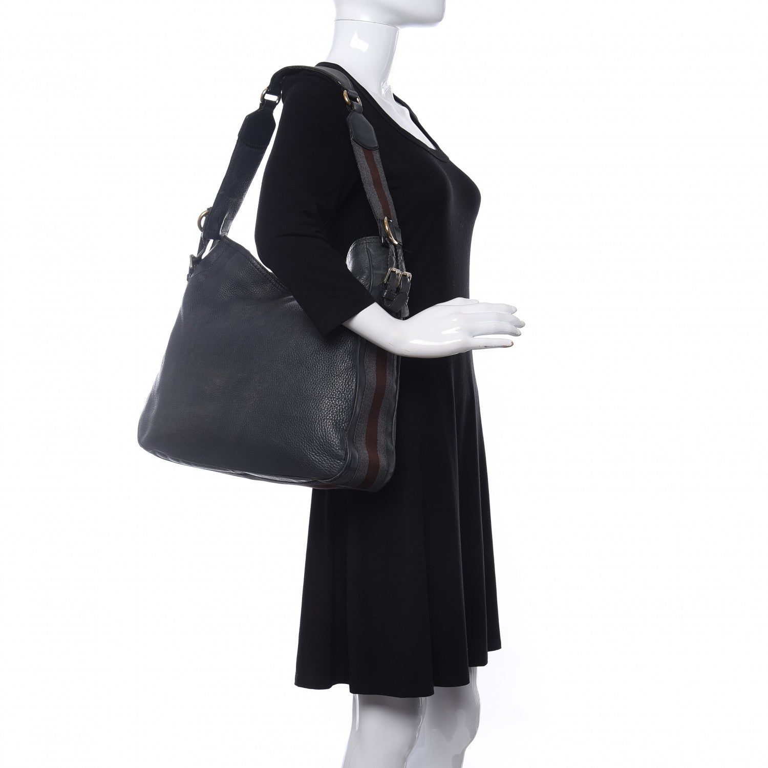 Gucci Pebbled Calfskin Medium Heritage Shoulder Bag Charcoal Grey 2 of 14