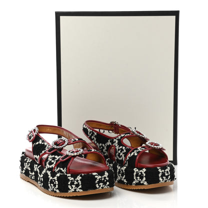 Gucci Tweed GG Monogram Crystal Angelina Platform Slingback Sandals 41 Black Natural Cerise 9 of 9