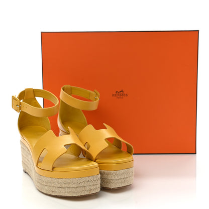 Hermes Goatskin Elda Espadrille Wedge Sandals 40 Jaune Sable 9 of 9