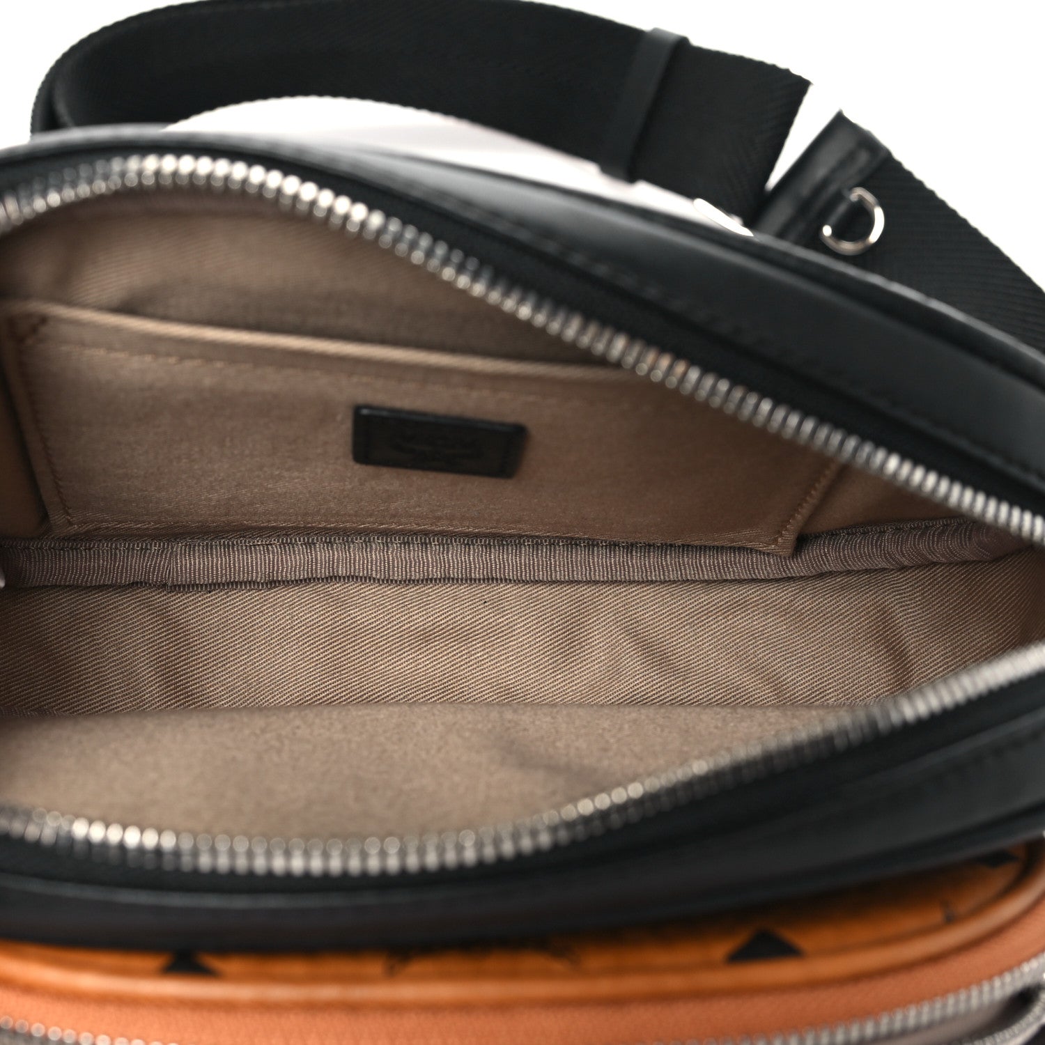 MCM Visetos Small Aren Multifunction Crossbody Pouch Black White Cognac 5 of 11