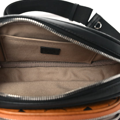 MCM Visetos Small Aren Multifunction Crossbody Pouch Black White Cognac 5 of 11