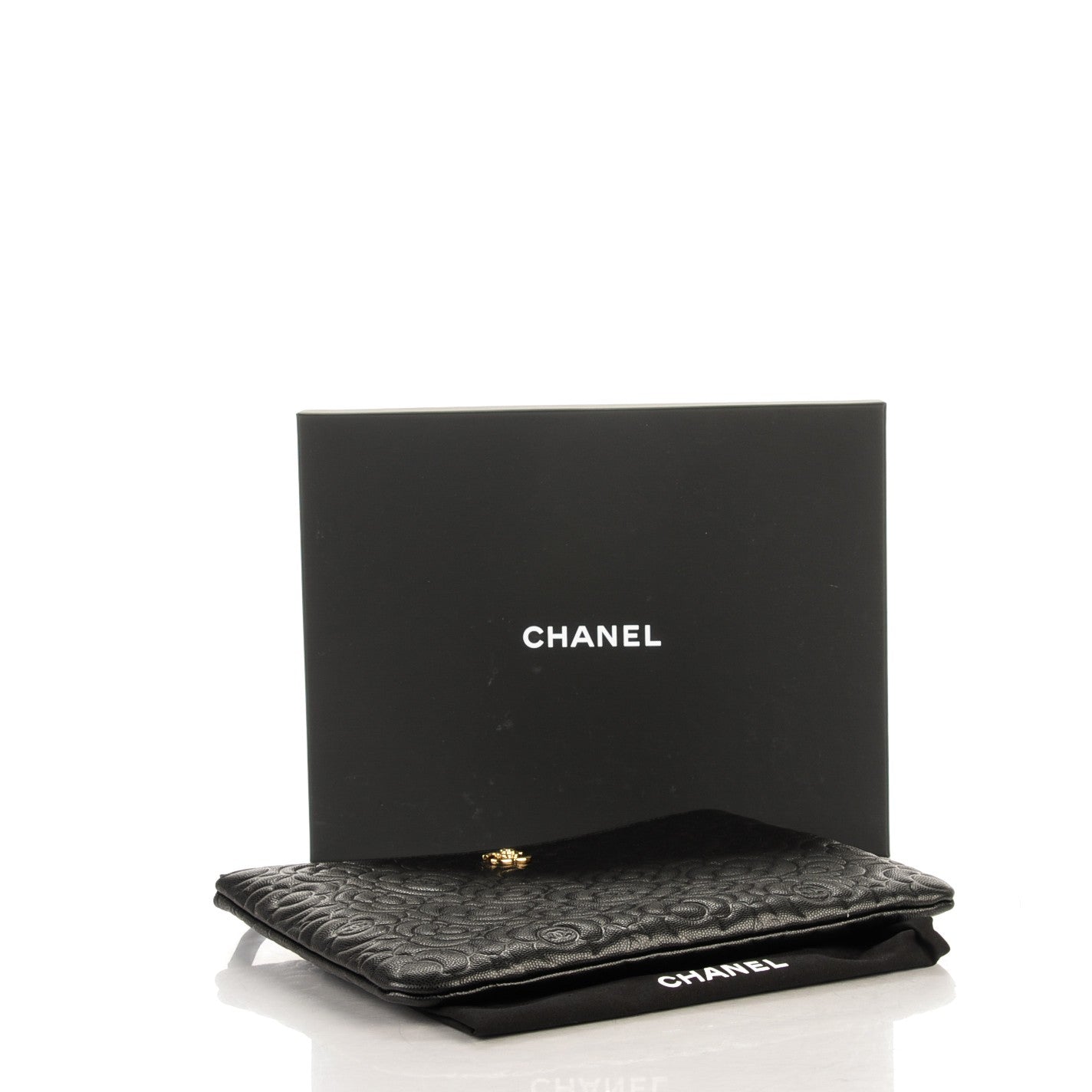 Chanel Caviar Camellia Embossed Medium Cosmetic Case Black 4 of 7