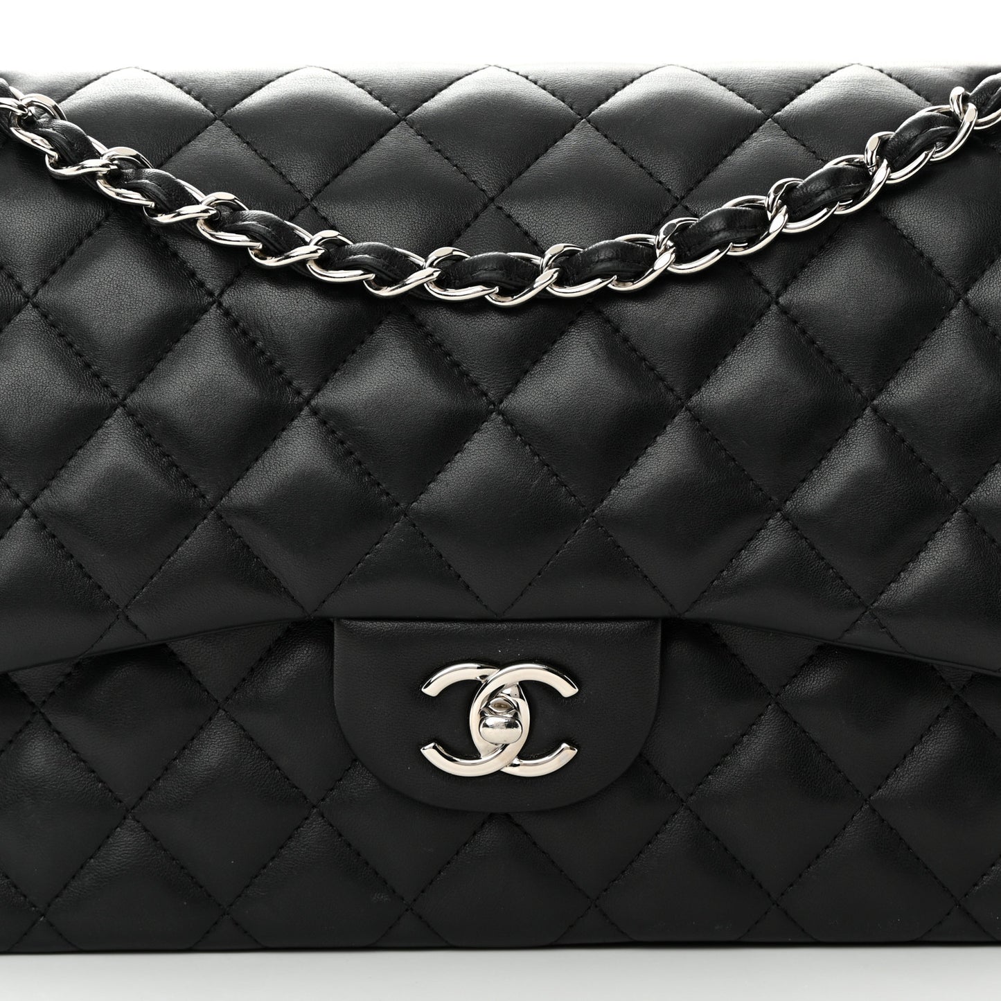 Lambskin Quilted Jumbo Double Flap Black