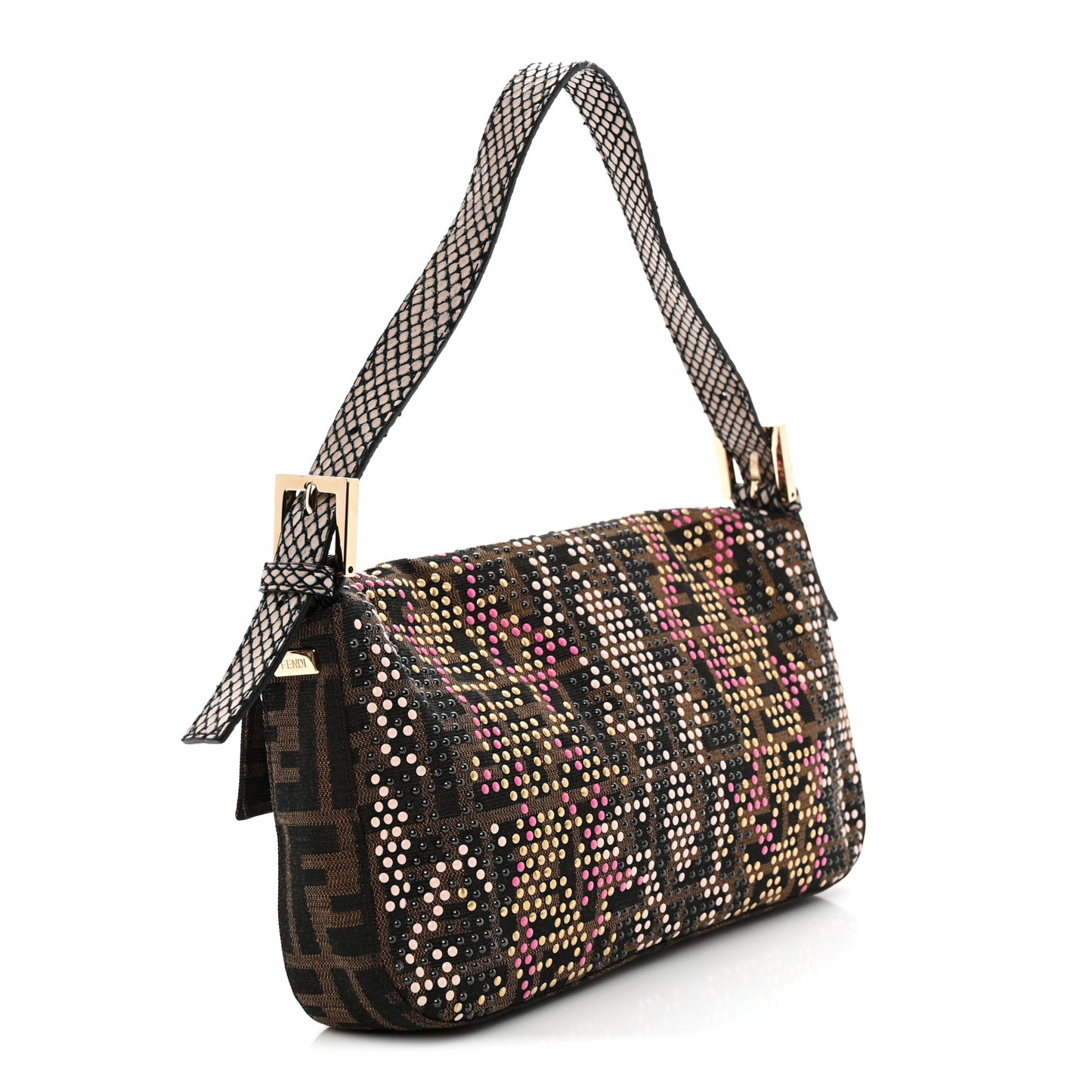 Zucca Snakeskin Studded Baguette Tobacco Multicolor