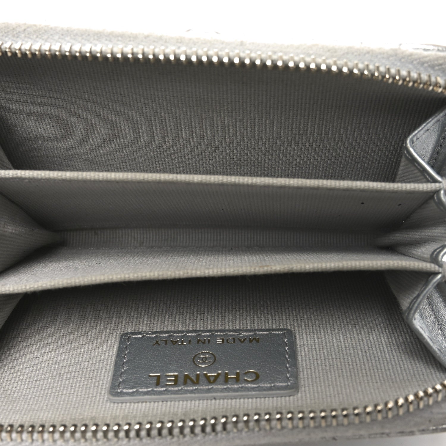 Chanel Metallic Lambskin Quilted Chanel 19 Zip Around Coin Purse Wallet Silver 5 of 10
