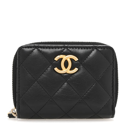 Chanel Lambskin Quilted Compact Zipped Wallet Black 1 of 11