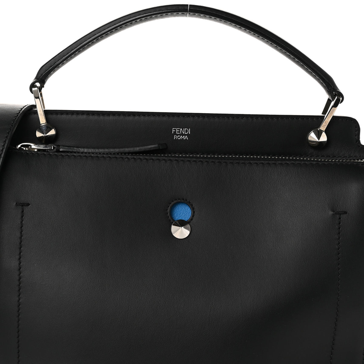 Fendi Vitello Baltico Dolce DotCom Satchel Black Blue Royal 7 of 9