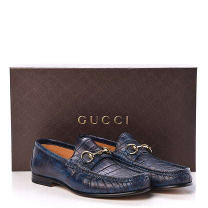 Gucci Crocodile Womens 1953 Horsebit Loafers 4.5 Blue 8 of 8