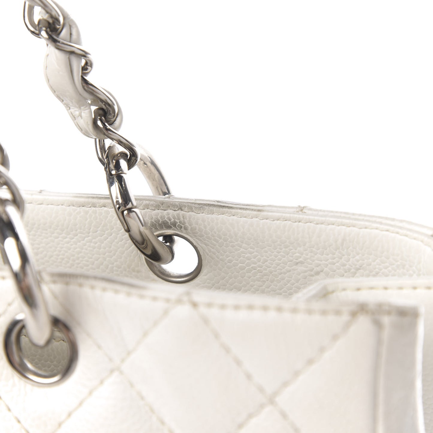 Caviar Quilted Grand Shopping Tote GST White