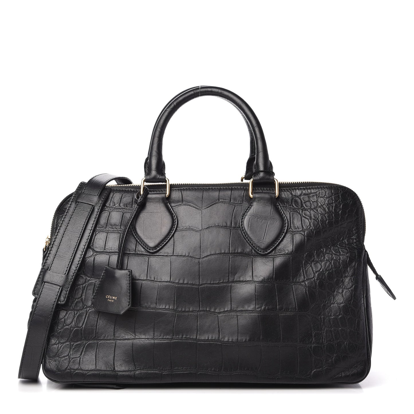 Crocodile Embossed Calfskin Small Triptyque Satchel Black