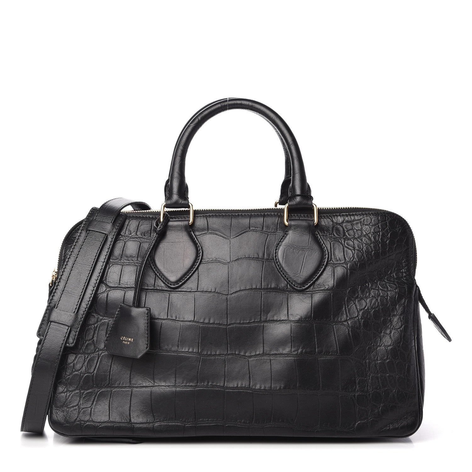 Celine Crocodile Embossed Calfskin Small Triptyque Satchel Black 1 of 9