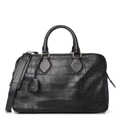 Celine Crocodile Embossed Calfskin Small Triptyque Satchel Black 1 of 9
