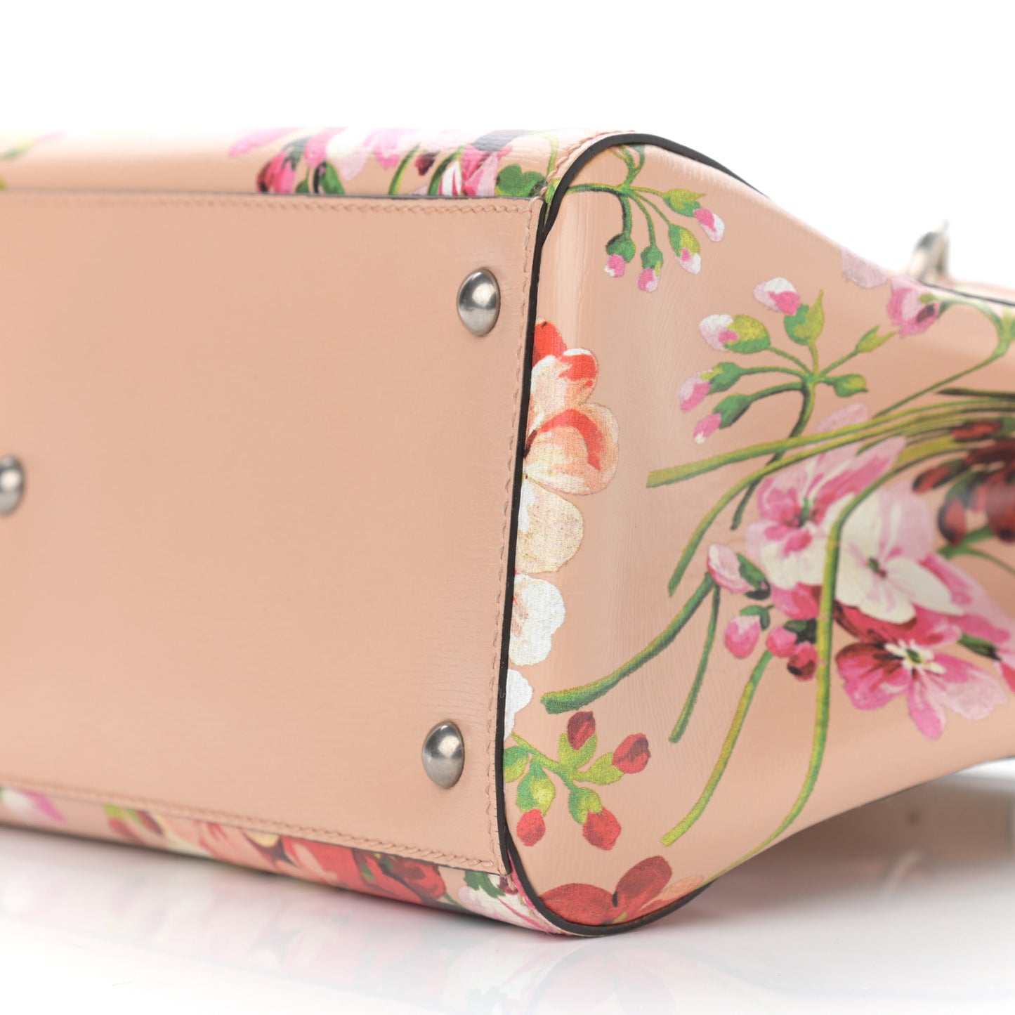 Shangai Calfskin Blooms Print Medium Bamboo Shopper Tote Pink Apricot Multicolor