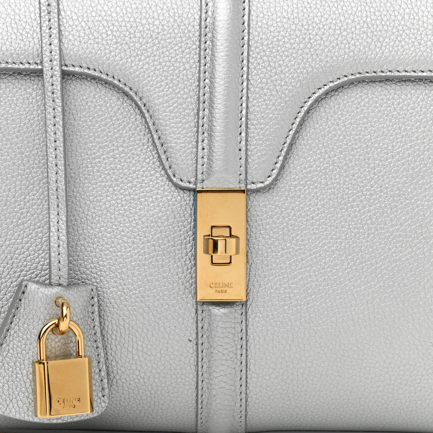 Laminated Grained Calfskin Small 16 Top Handle Bag Silver