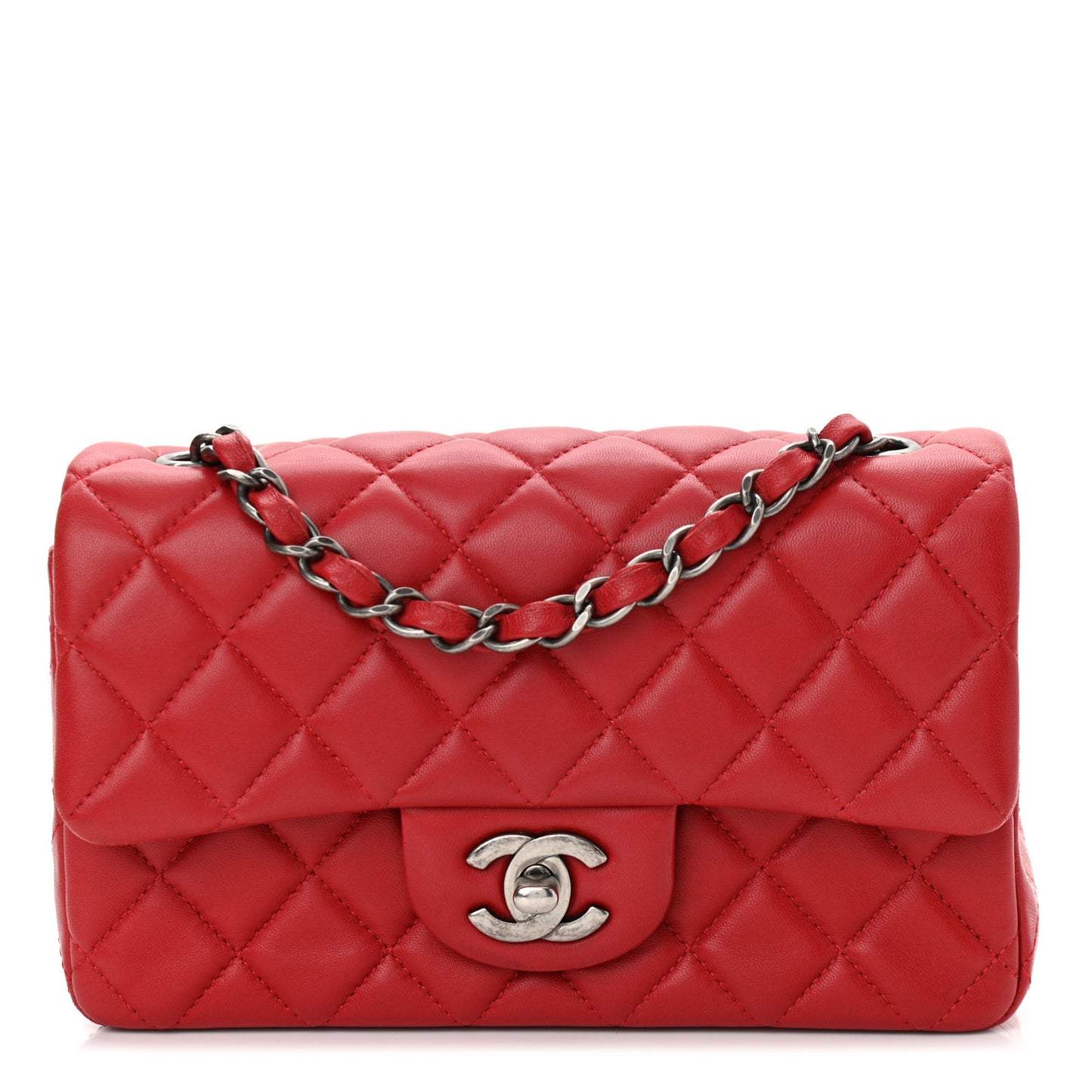 Lambskin Quilted Mini Rectangular Flap Red