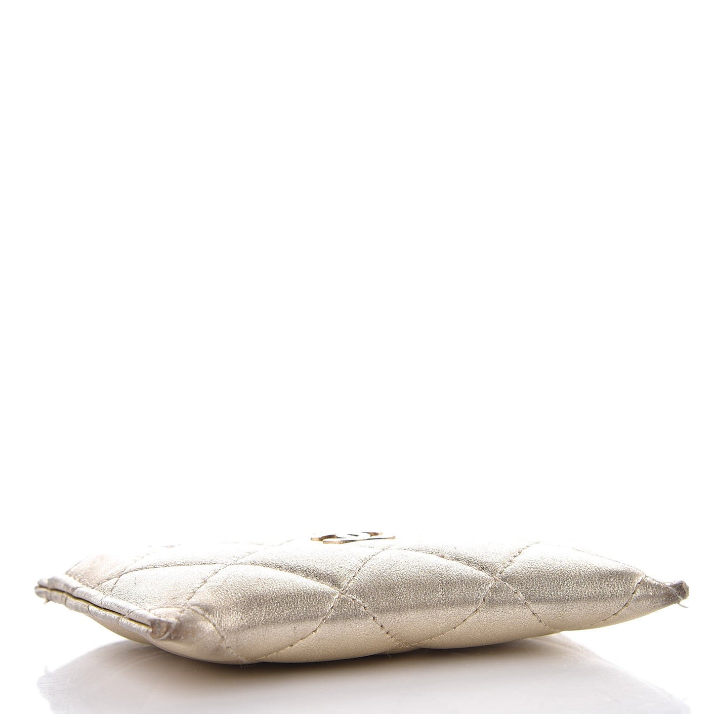 Metallic Lambskin Quilted CC Card Holder Gold