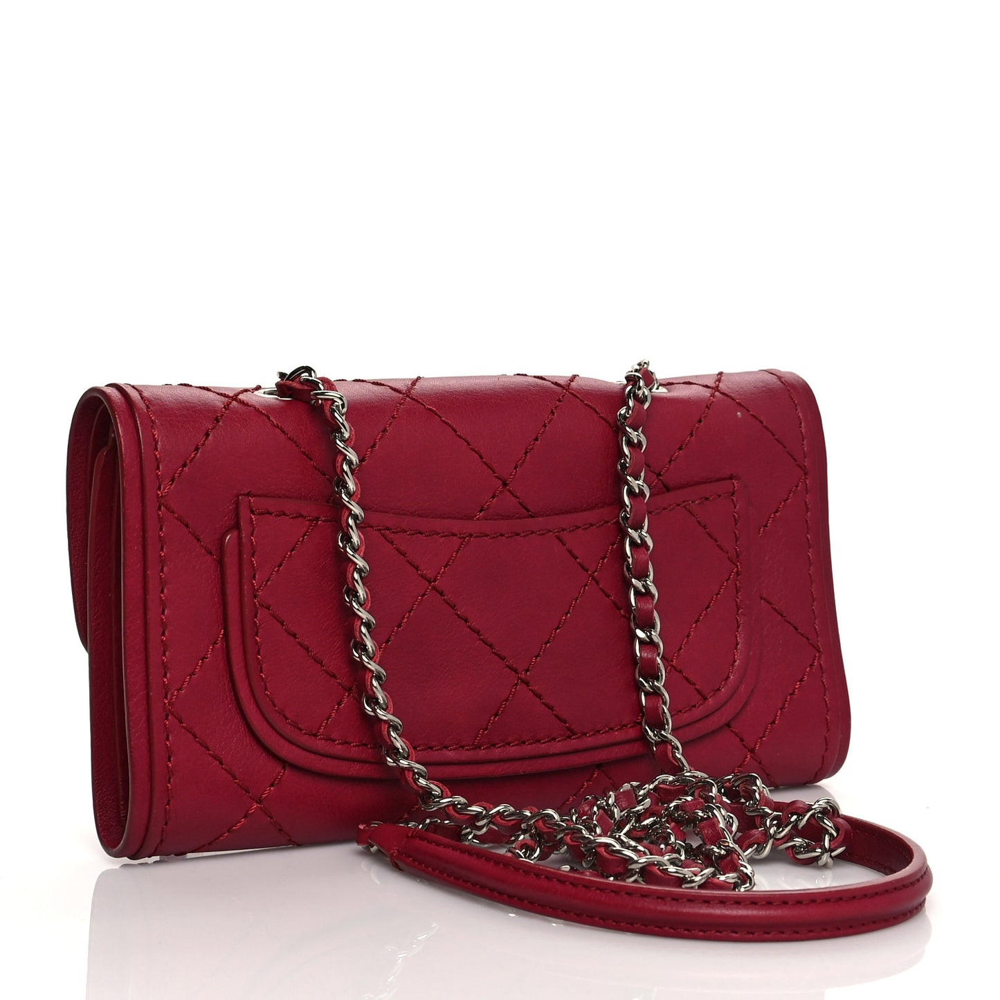Calfskin Stitched Clutch Flap Red