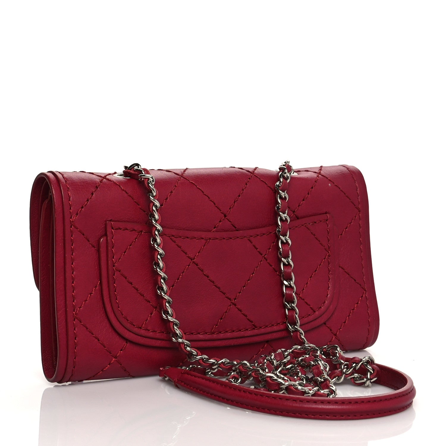 Chanel Calfskin Stitched Clutch Flap Red 2 of 13