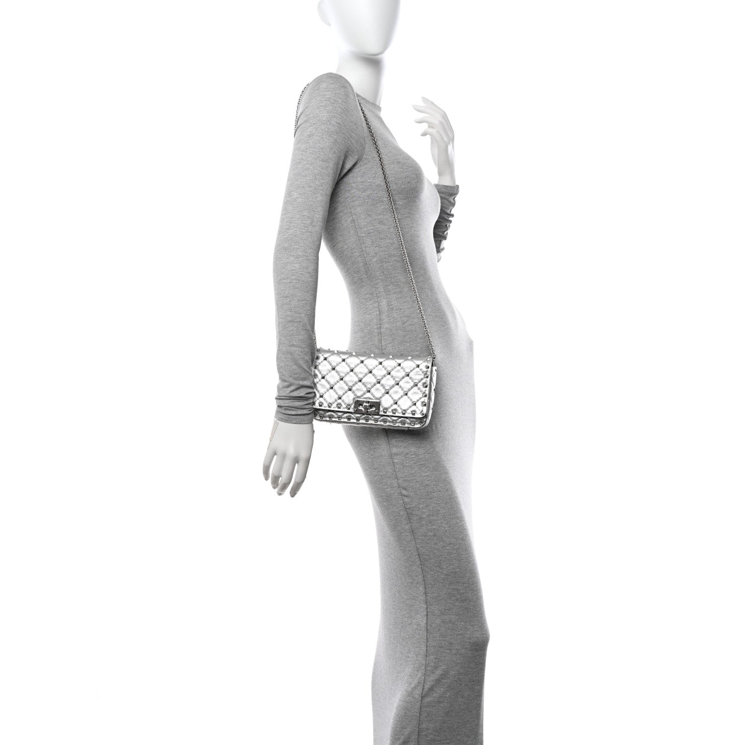 Valentino Garavani Metallic Nappa Rockstud Spike Shoulder Bag Silver 2 of 15
