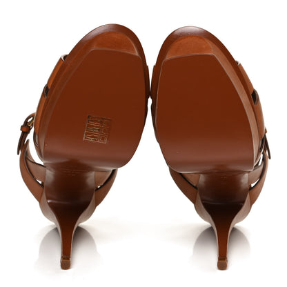 Saint Laurent Calfskin Tribute 105 Platform Sandals 40 Caramel 7 of 14