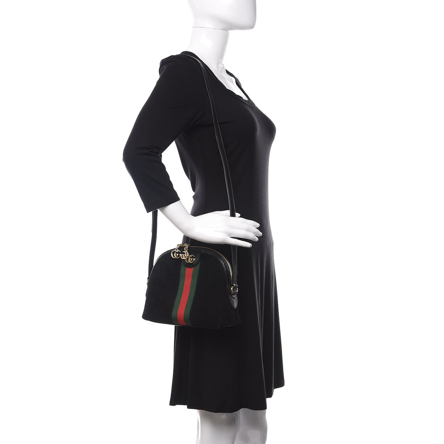 Suede Patent Web GG Small Ophidia Dome Shoulder Bag Black
