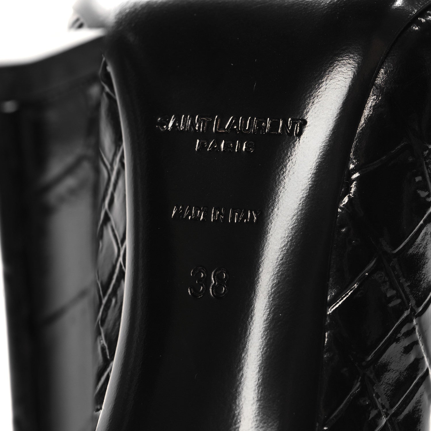 Saint Laurent Calfskin Crocodile Embossed Silvana Pumps 38 Black 8 of 9