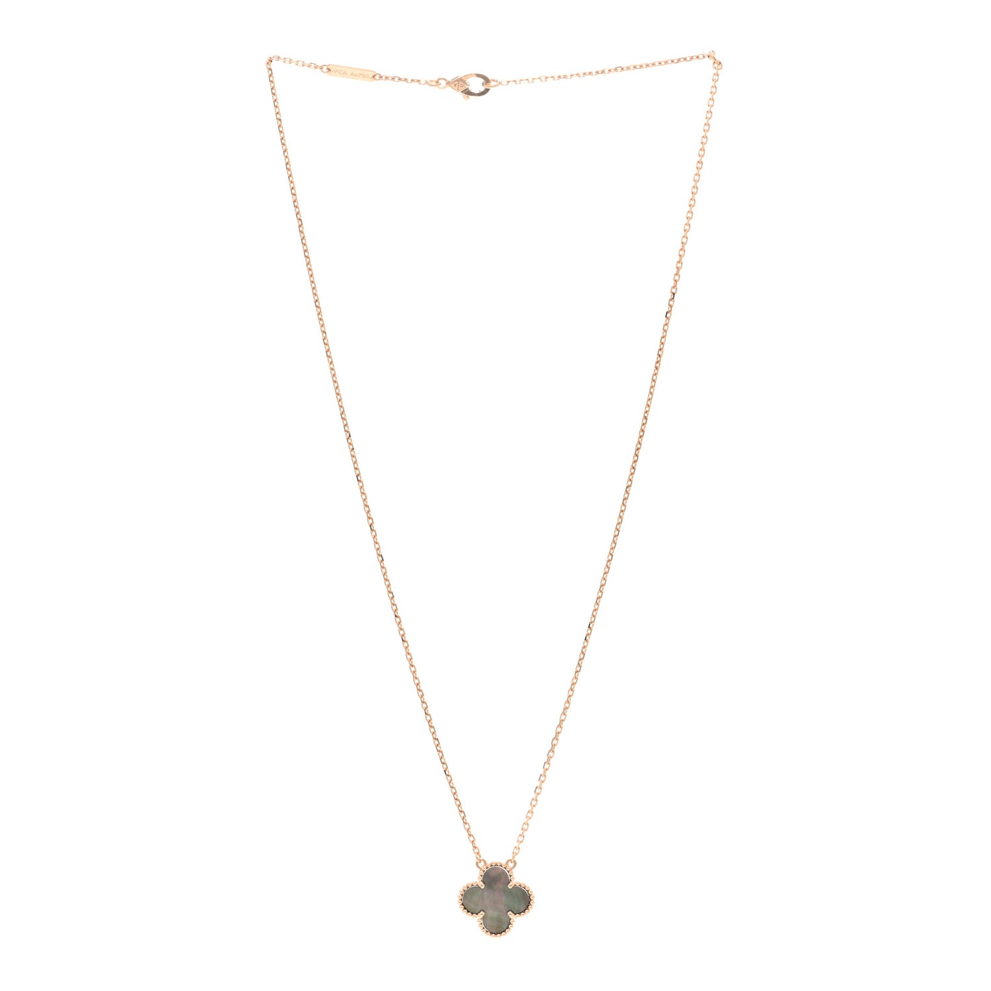 18K Rose Gold Gray Mother of Pearl Vintage Alhambra Pendant Necklace