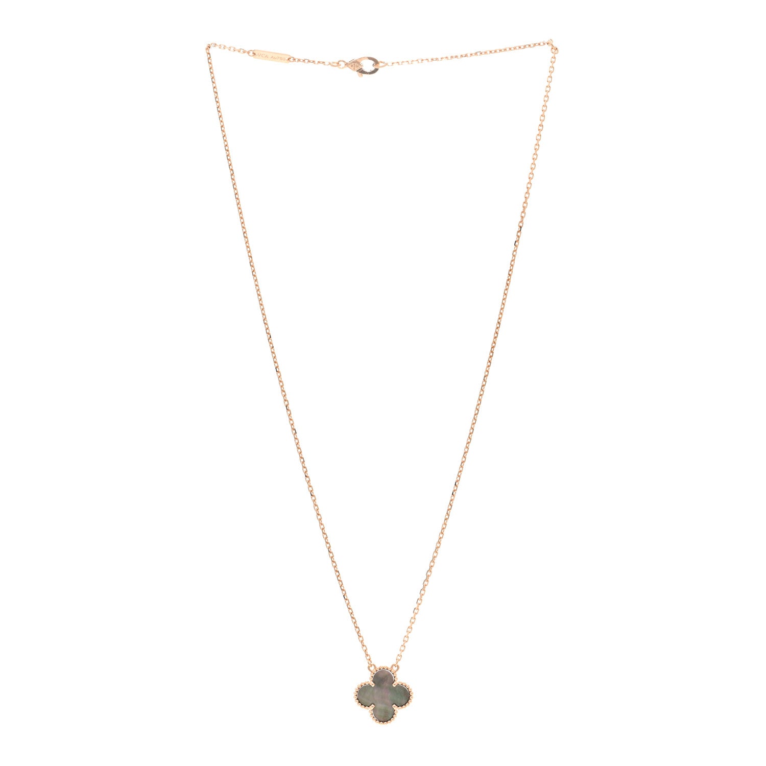 Van Cleef & Arpels 18K Rose Gold Gray Mother of Pearl Vintage Alhambra Pendant Necklace 3 of 6