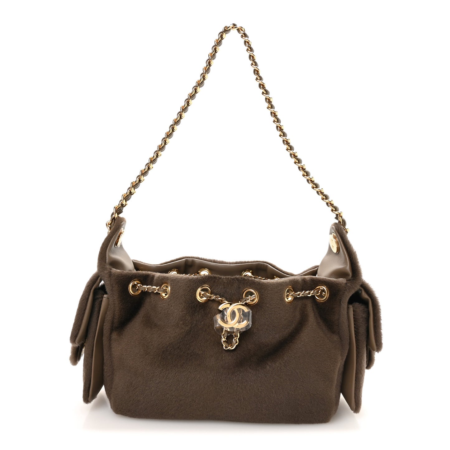 Pony Hair Mini Chanel 25 Handbag Dark Khaki