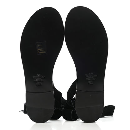 Valentino Garavani Velvet Lace Up Flat Sandals 36.5 Black 7 of 8